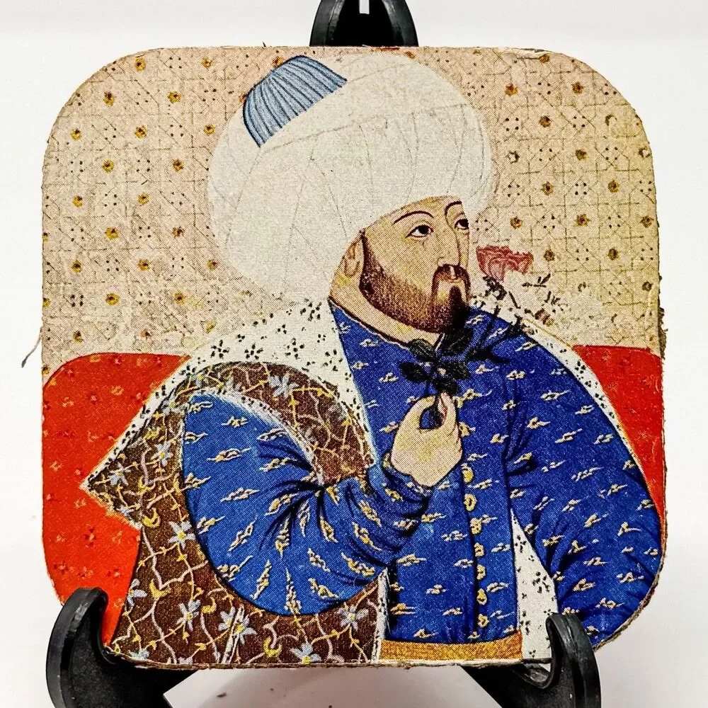 Vintage Persian Ottoman Miniature Art Coasters Set of 6 Fabric Covered Board